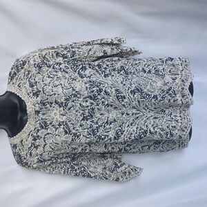 Solitaire Black and Cream Embroidered Blouse, Sz M, 19" PTP, 24" L